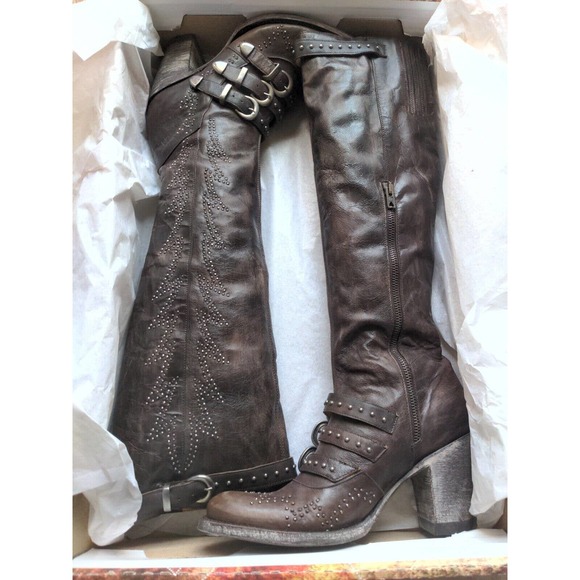 Old Gringo Roxy Studded Buckle Tall Heeled Western Boots 18" Women 6.5 Chocolate - Picture 12 of 16